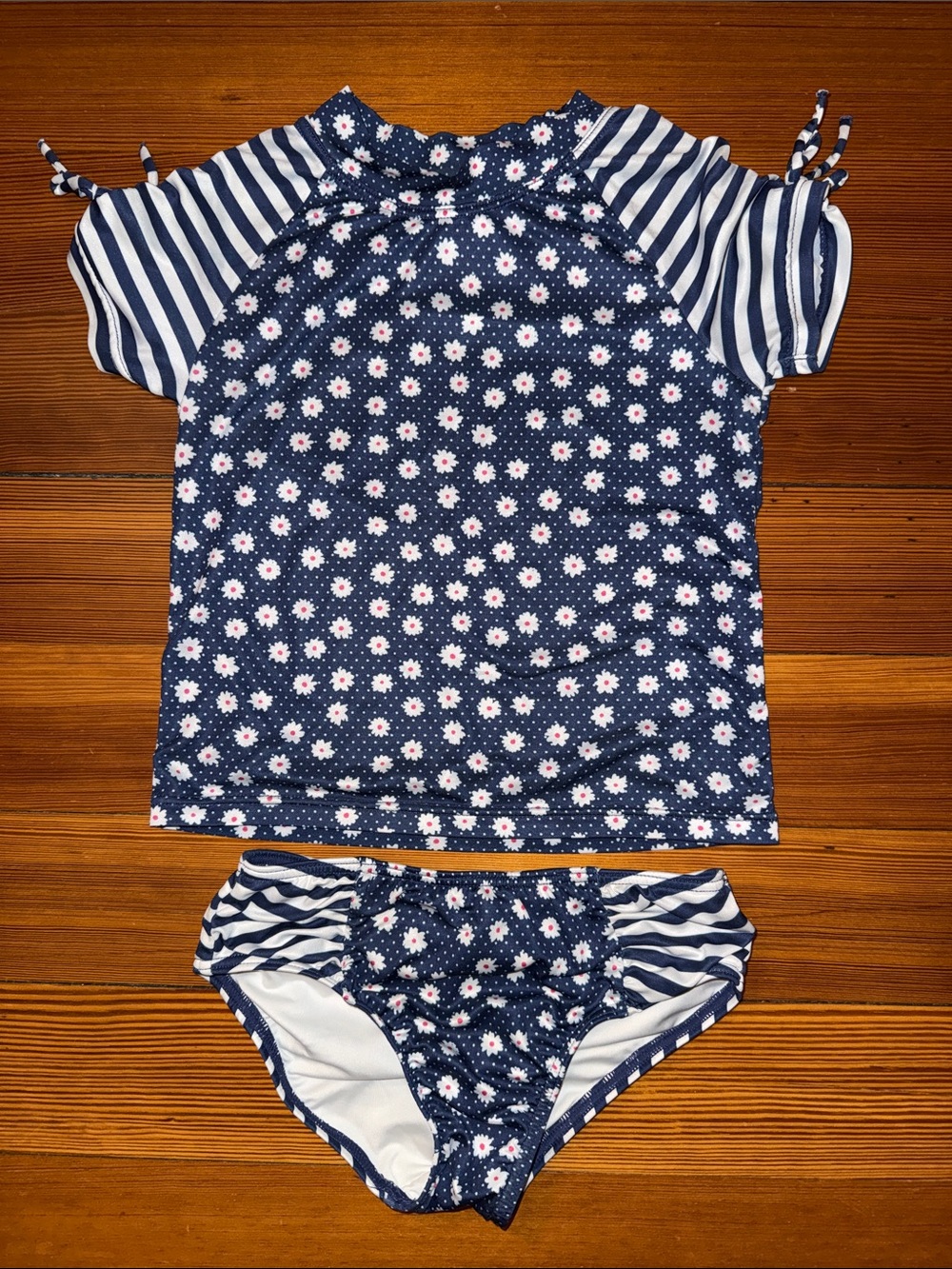 Harper Canyon Navy Blue Floral & Stripe Two-Piece Rash Guard Swim Set